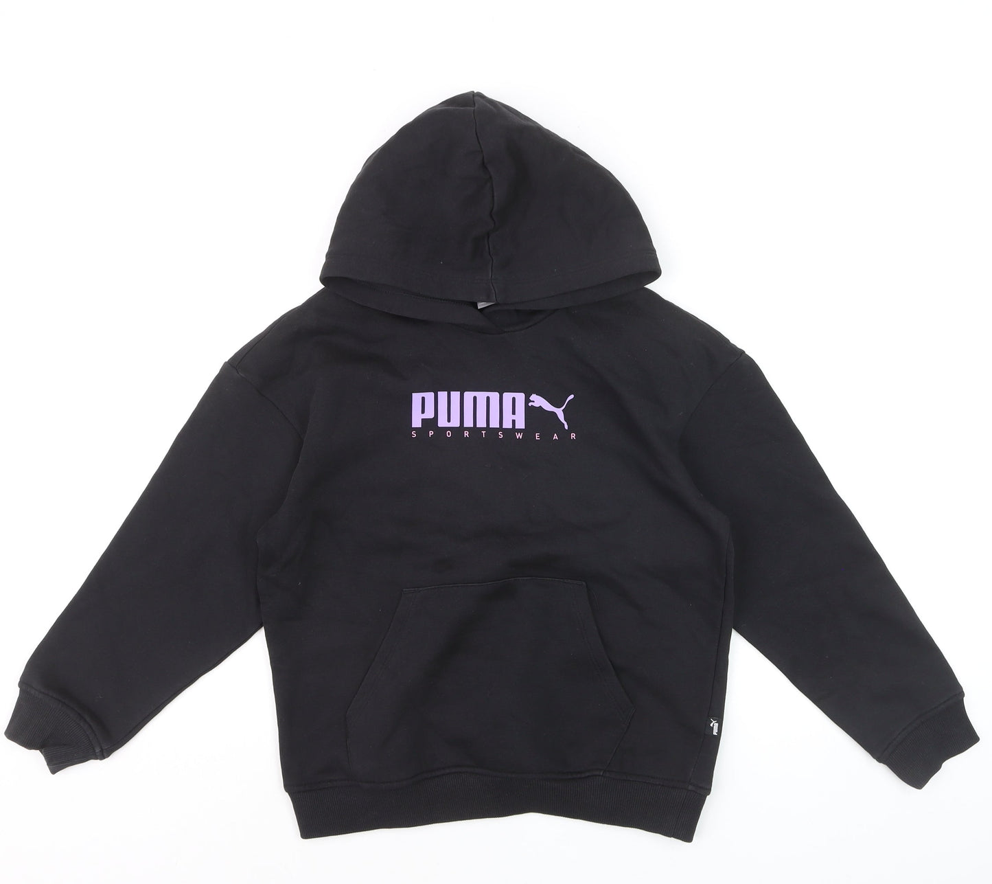 Puma Girls Black Pullover Hoodie 11-12 Years Fleece Hooded Sweatshirt