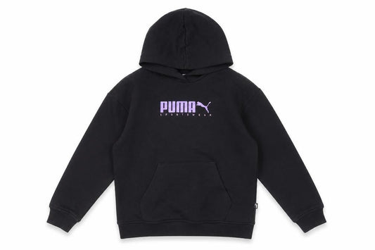 Front view of Puma girls’ black pullover hoodie 11-12 years fleece hooded sweatshirt
