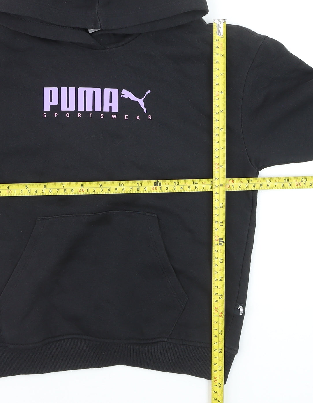 Puma Girls Black Pullover Hoodie 11-12 Years Fleece Hooded Sweatshirt