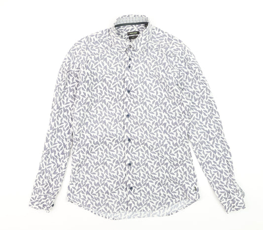 Remus Uomo Men's Blue Leaf Print Slim Fit Long Sleeve Formal Shirt 15.5/39