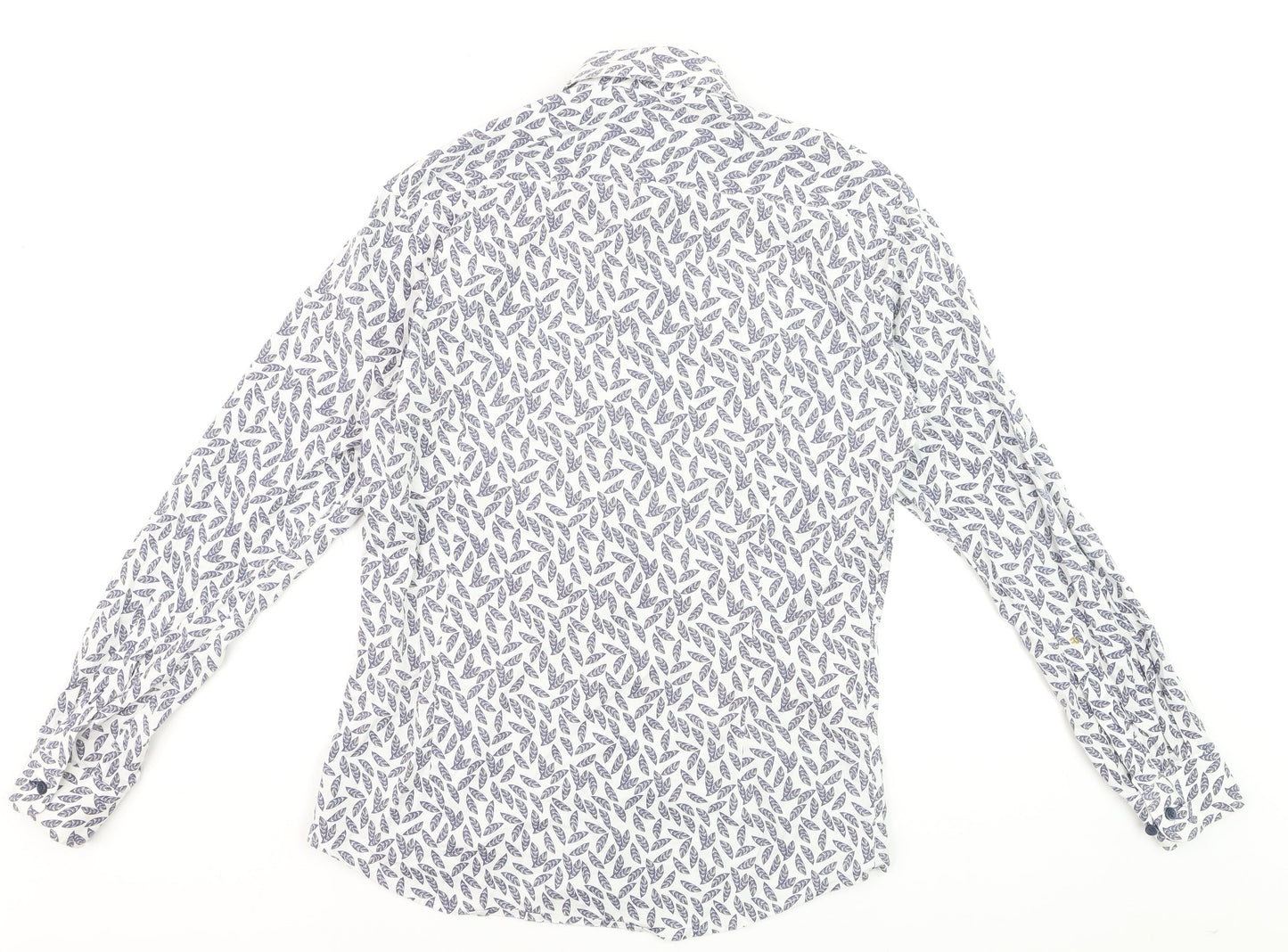 Remus Uomo Men's Blue Leaf Print Slim Fit Long Sleeve Formal Shirt 15.5/39