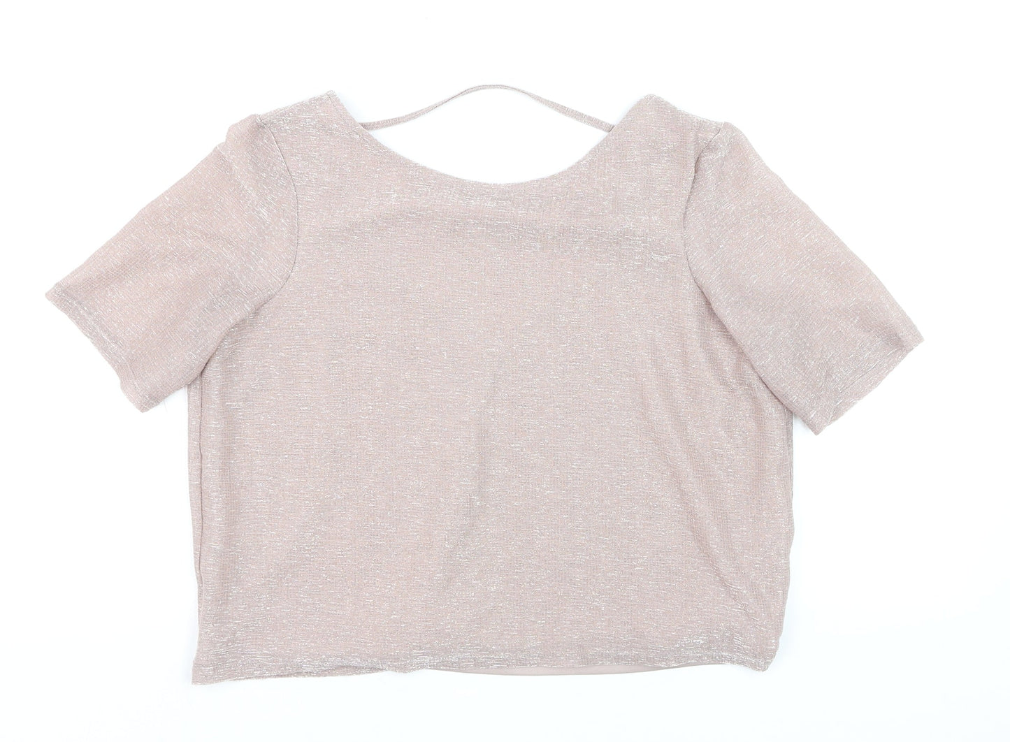 River Island Women Beige Cropped V-Neck Short Sleeve Top Size 8