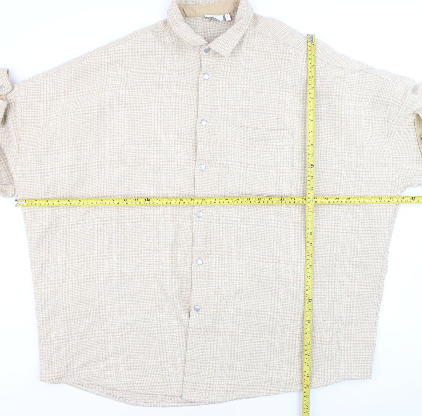 ASOS DESIGN Men's Beige Check Long Sleeve 3XL Relaxed Button-Up Shirt