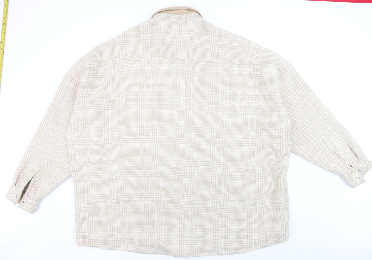 ASOS DESIGN Men's Beige Check Long Sleeve 3XL Relaxed Button-Up Shirt