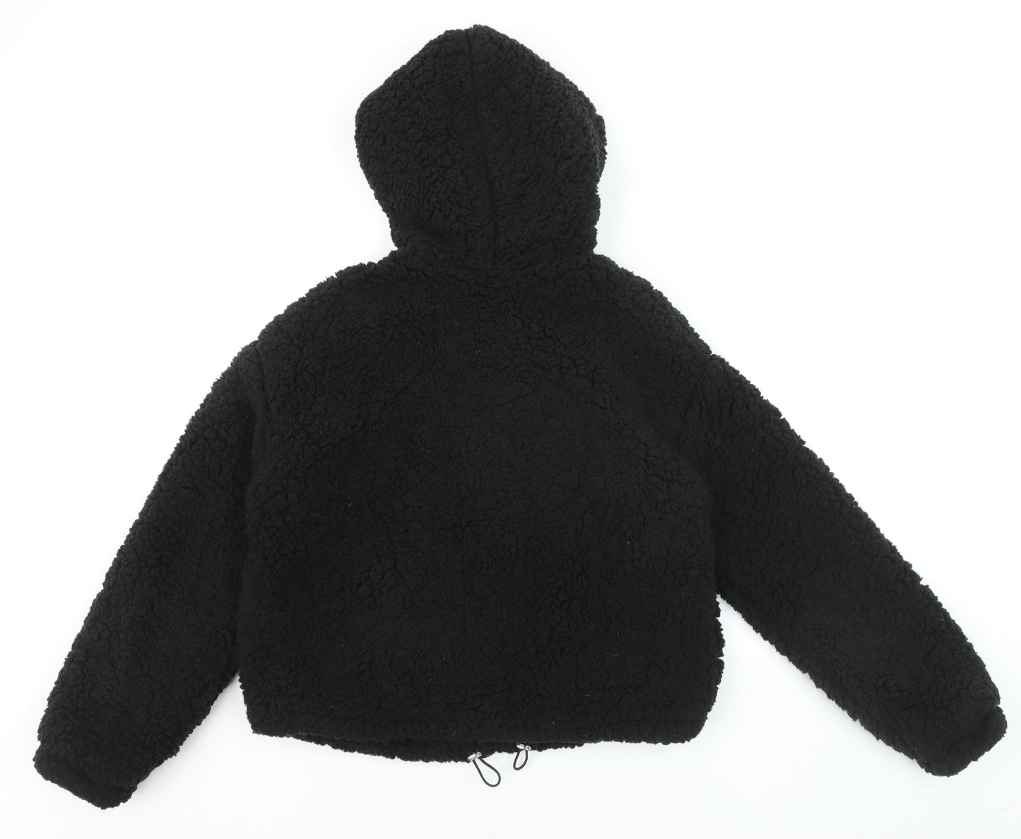 New Look Women's Black Hooded Teddy Fleece Short Puffer Jacket Size S