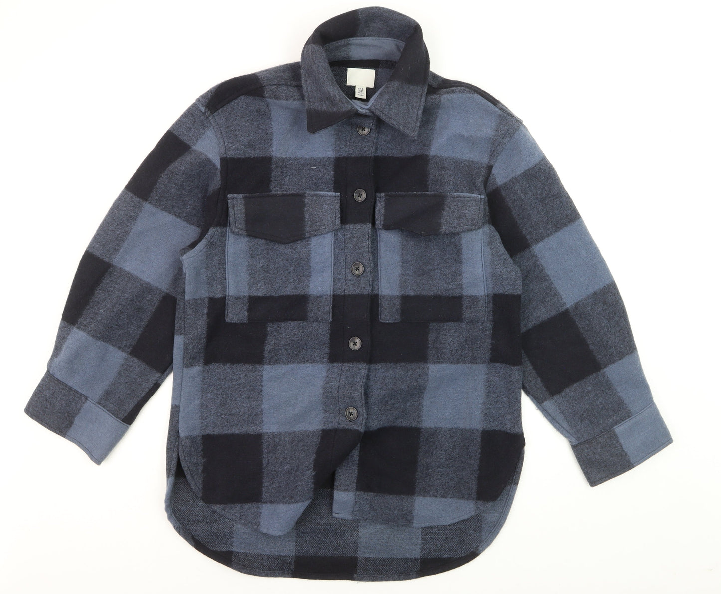 H&M Men's Blue Check Flannel Button-Up Shirt XS Casual Long Sleeve
