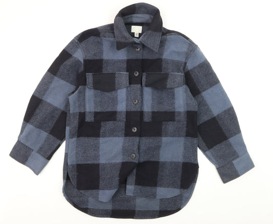 H&M Men's Blue Check Flannel Button-Up Shirt XS Casual Long Sleeve