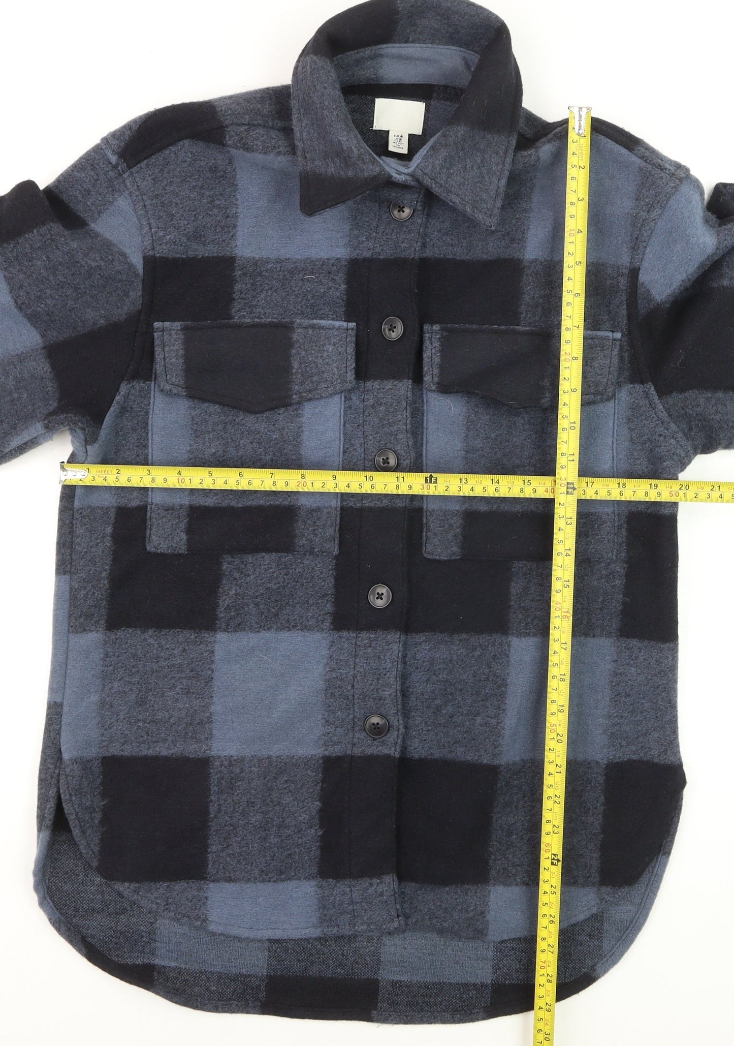 H&M Men's Blue Check Flannel Button-Up Shirt XS Casual Long Sleeve