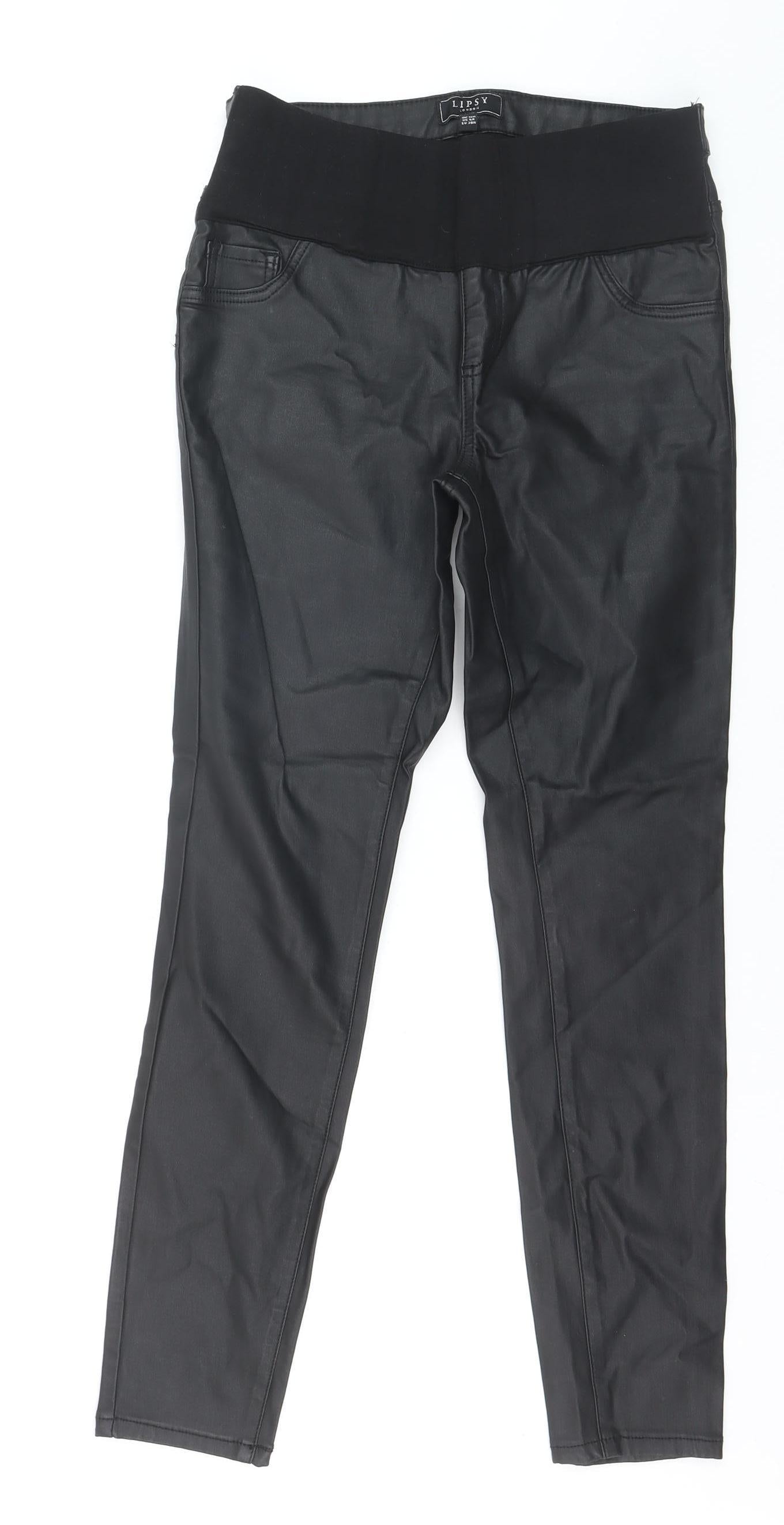 Lipsy London Women's Black Coated Jegging Style Leggings Size 10R