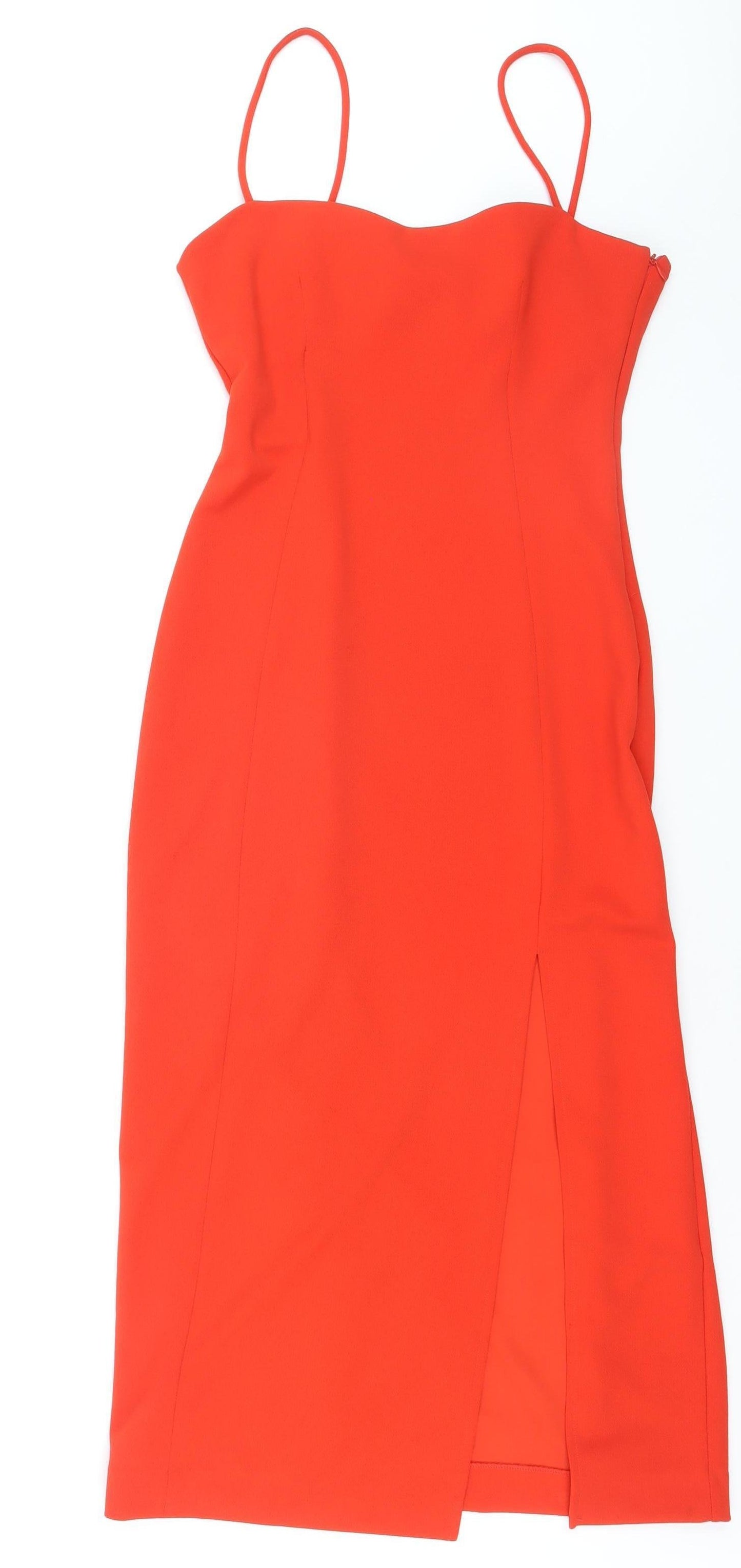 ZARA Women Red Bodycon Knee Length Sleeveless Zip Dress Size 12
