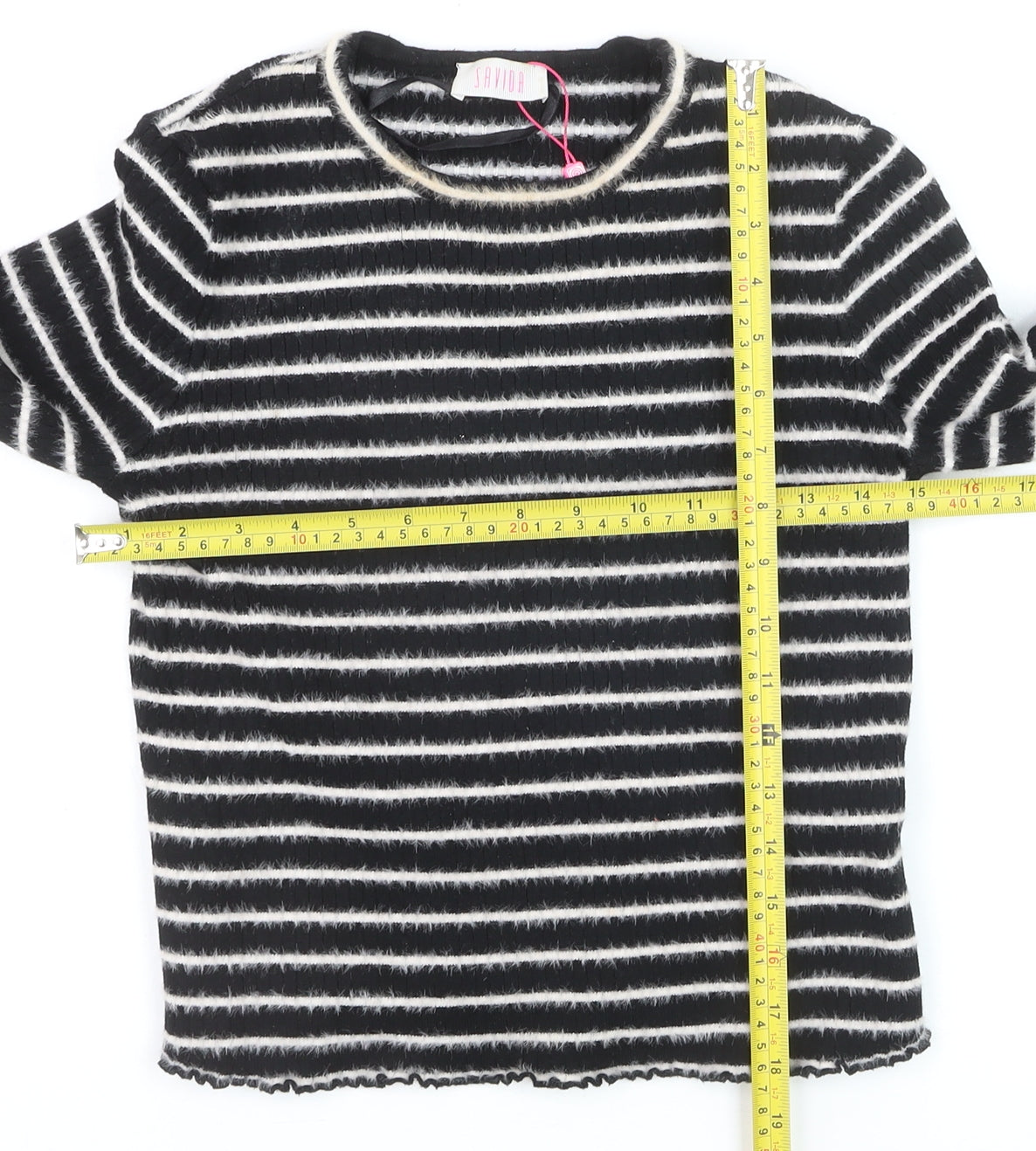 Savida Girls Black & White Striped Pullover Jumper Medium Knitwear