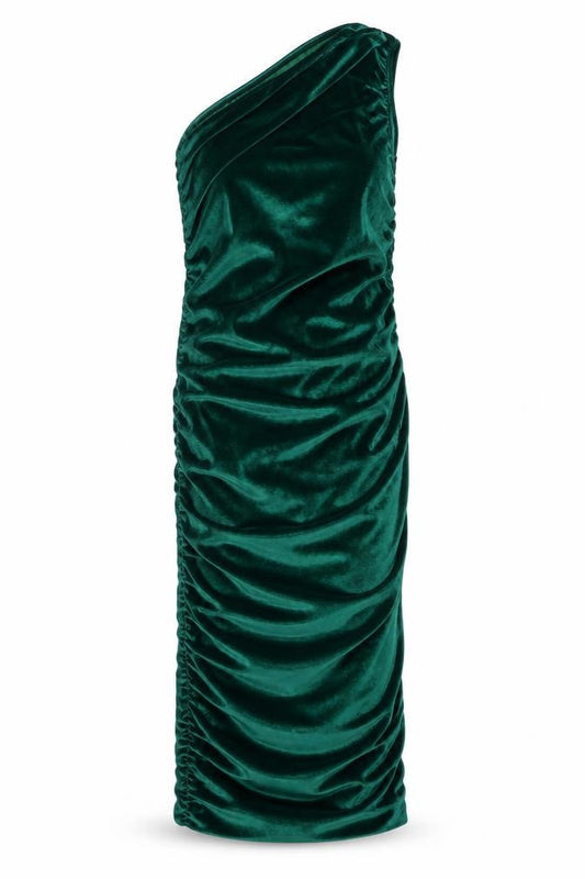 PRETTYLITTLETHING Women Green One Shoulder Velvet Bodycon Dress Size 10