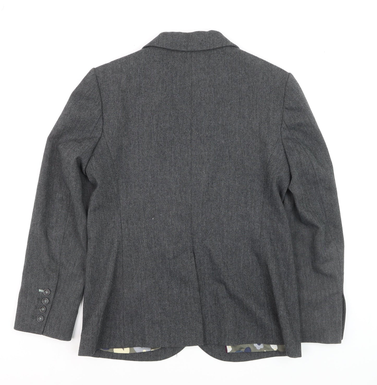 Boden Women Grey Wool Blend Herringbone Blazer Jacket UK 10