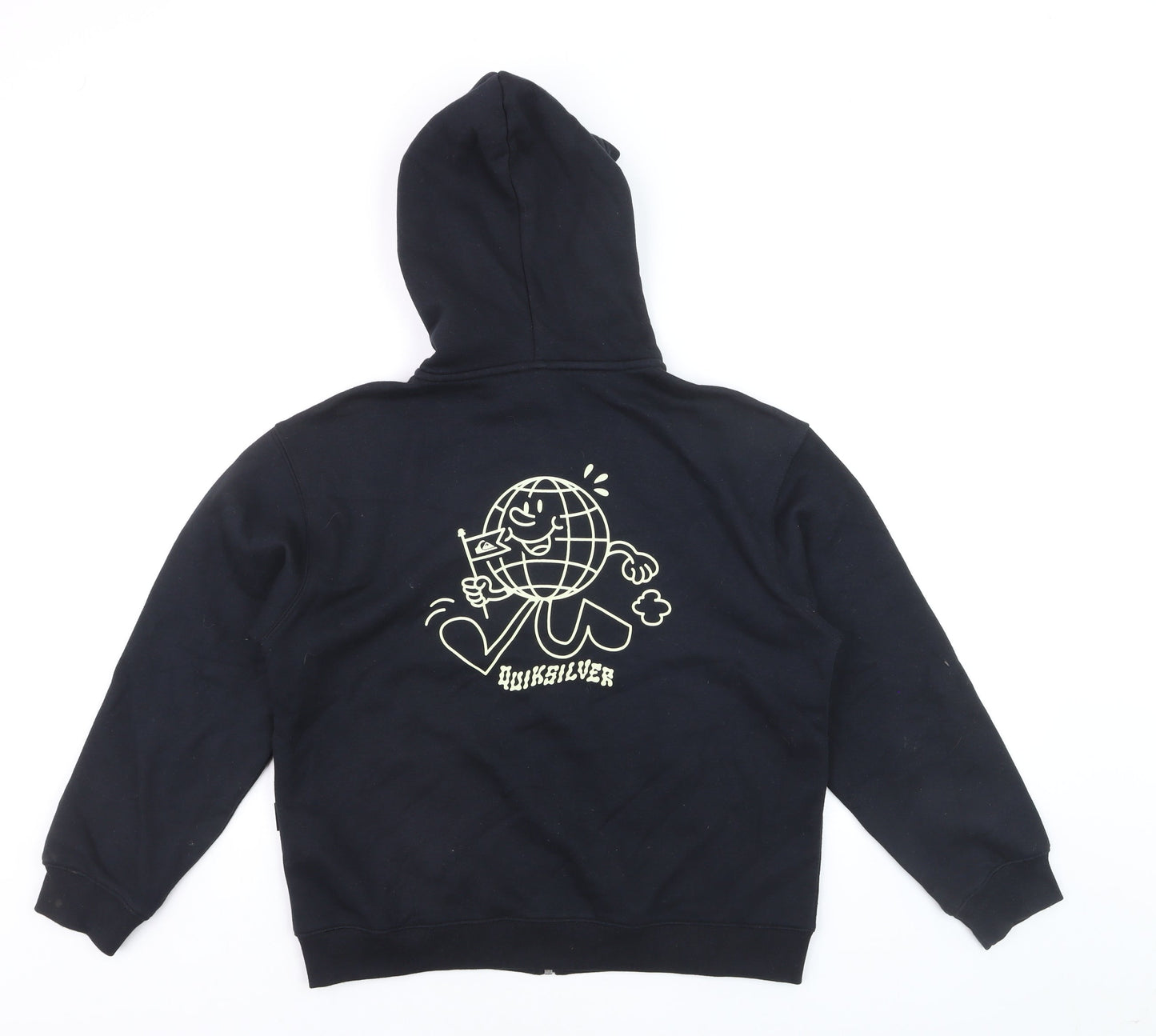 Quiksilver Boys Black Full Zip Hoodie Size 12 Cotton Blend Adventure Graphic