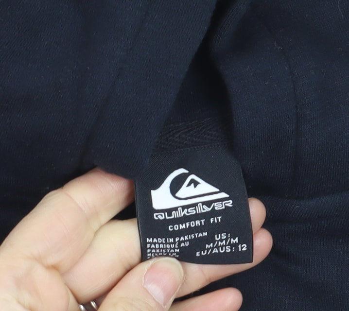 Quiksilver Boys Black Full Zip Hoodie Size 12 Cotton Blend Adventure Graphic
