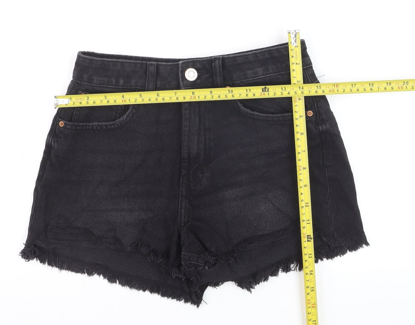 Primark Women’s Black Denim Cut-Off Shorts Size 6 High Rise