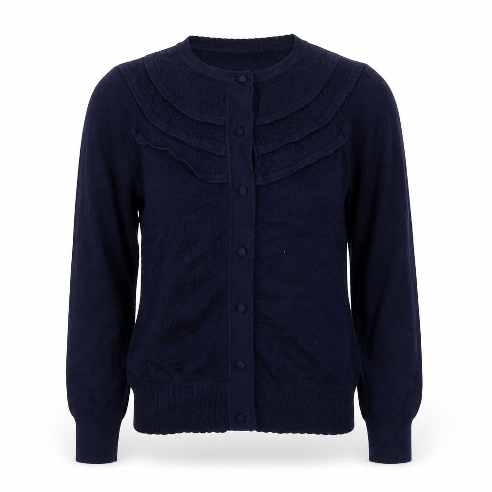 Savida Women's Blue Cotton Crew Neck Button Cardigan XS
