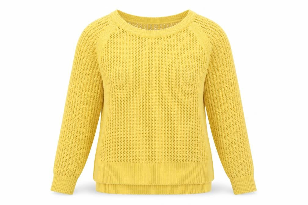 ICHI Women Yellow Open Knit Cotton Blend Jumper Size S