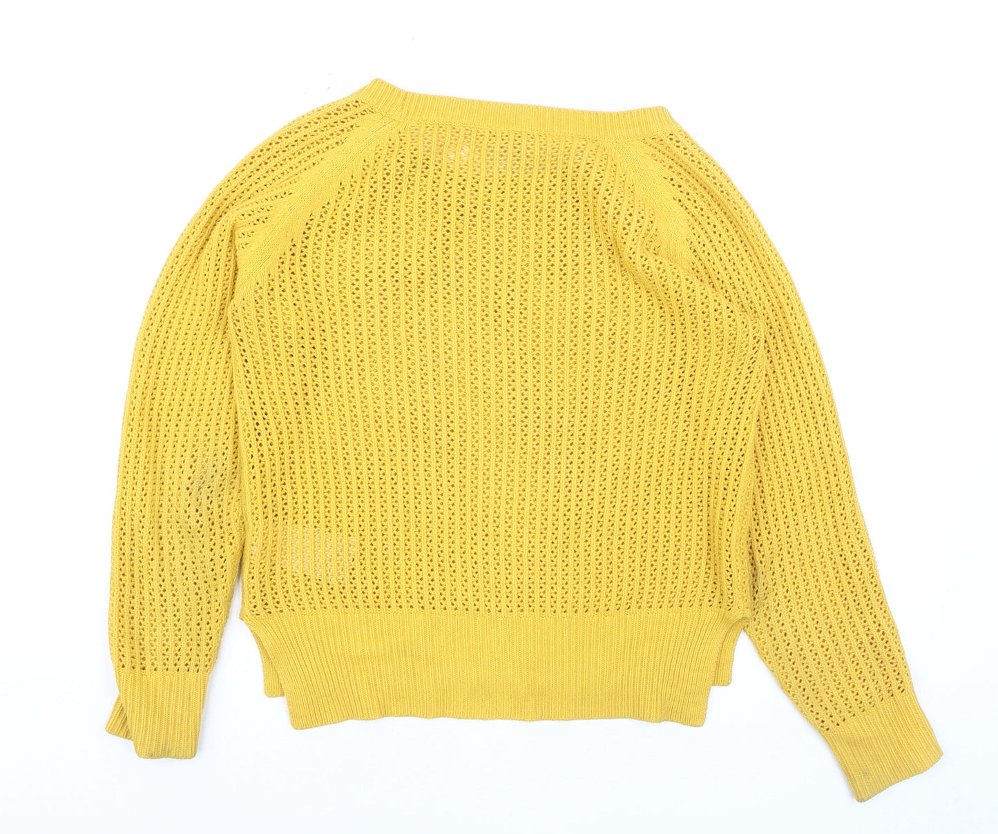 ICHI Women Yellow Open Knit Cotton Blend Jumper Size S