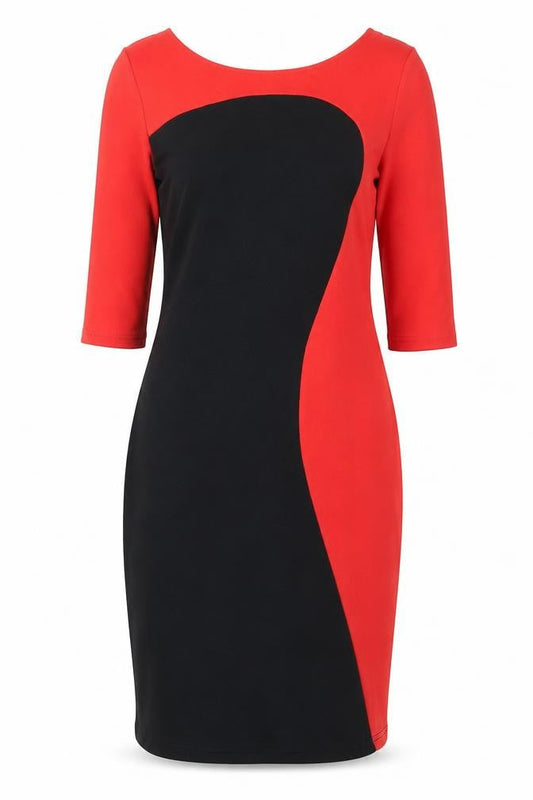 Edhering Women’s Red Black Bodycon Jersey Knee Length Dress Size 12