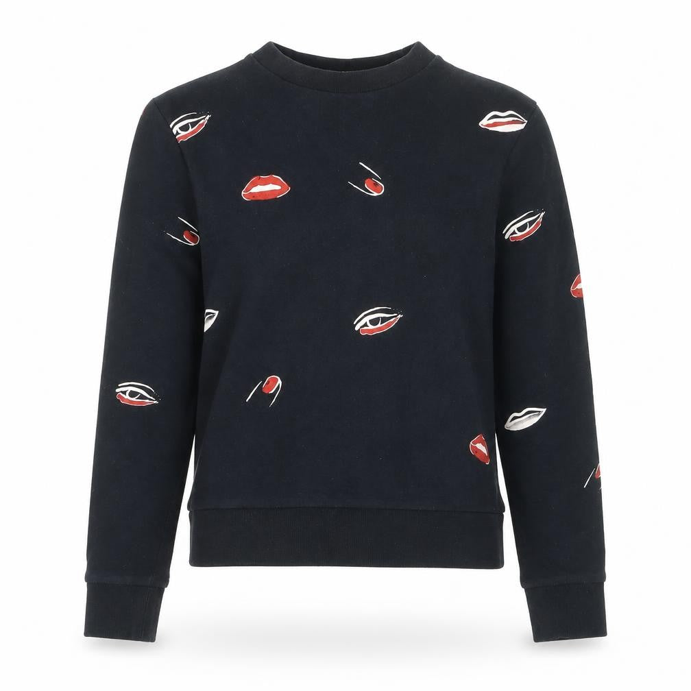 Cheap Monday Womens Black XS Pullover Sweatshirt with Lip Print
