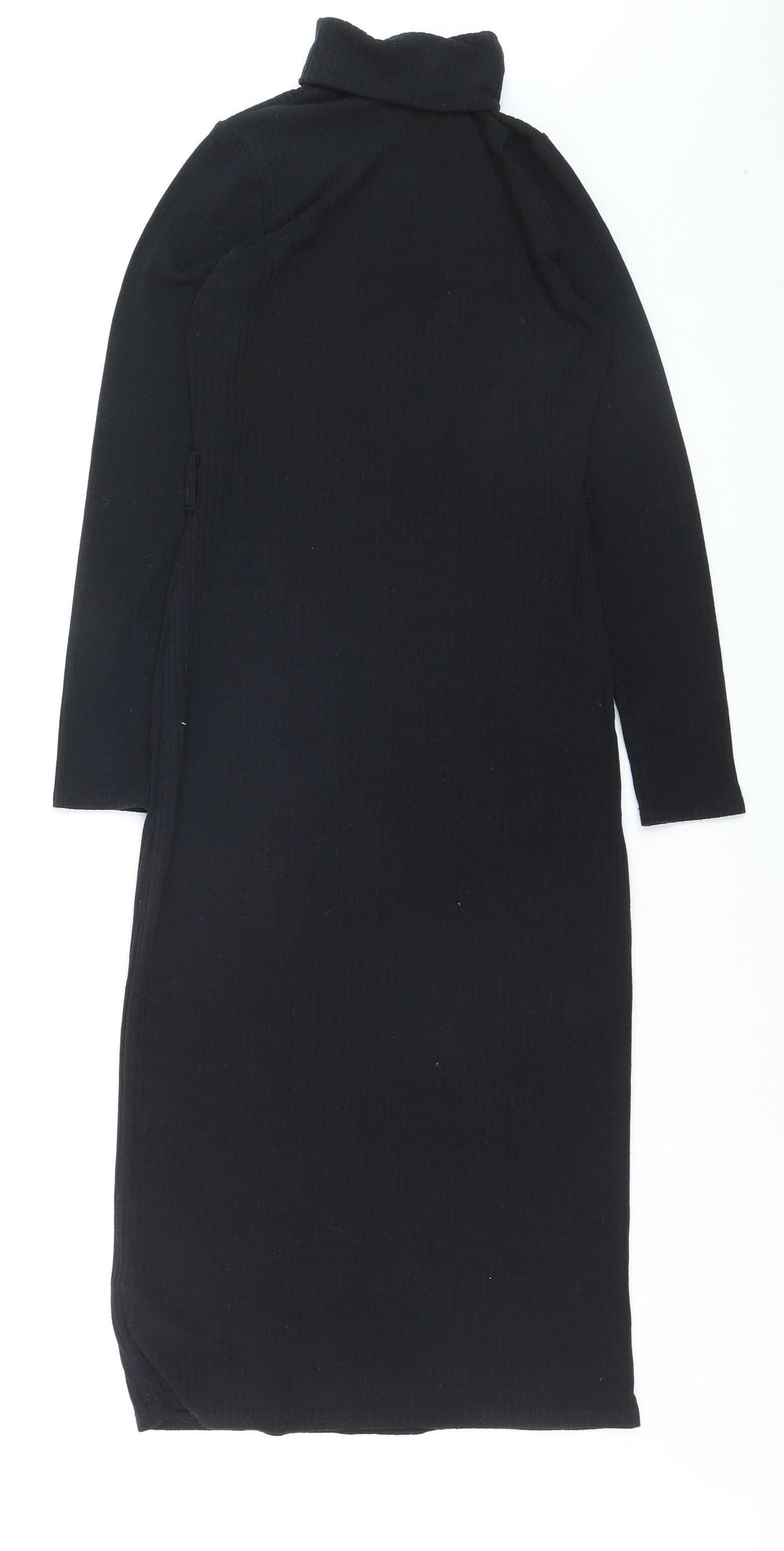 New Look Womens Black Size 8 Bodycon Midi Roll Neck Long Sleeve Dress