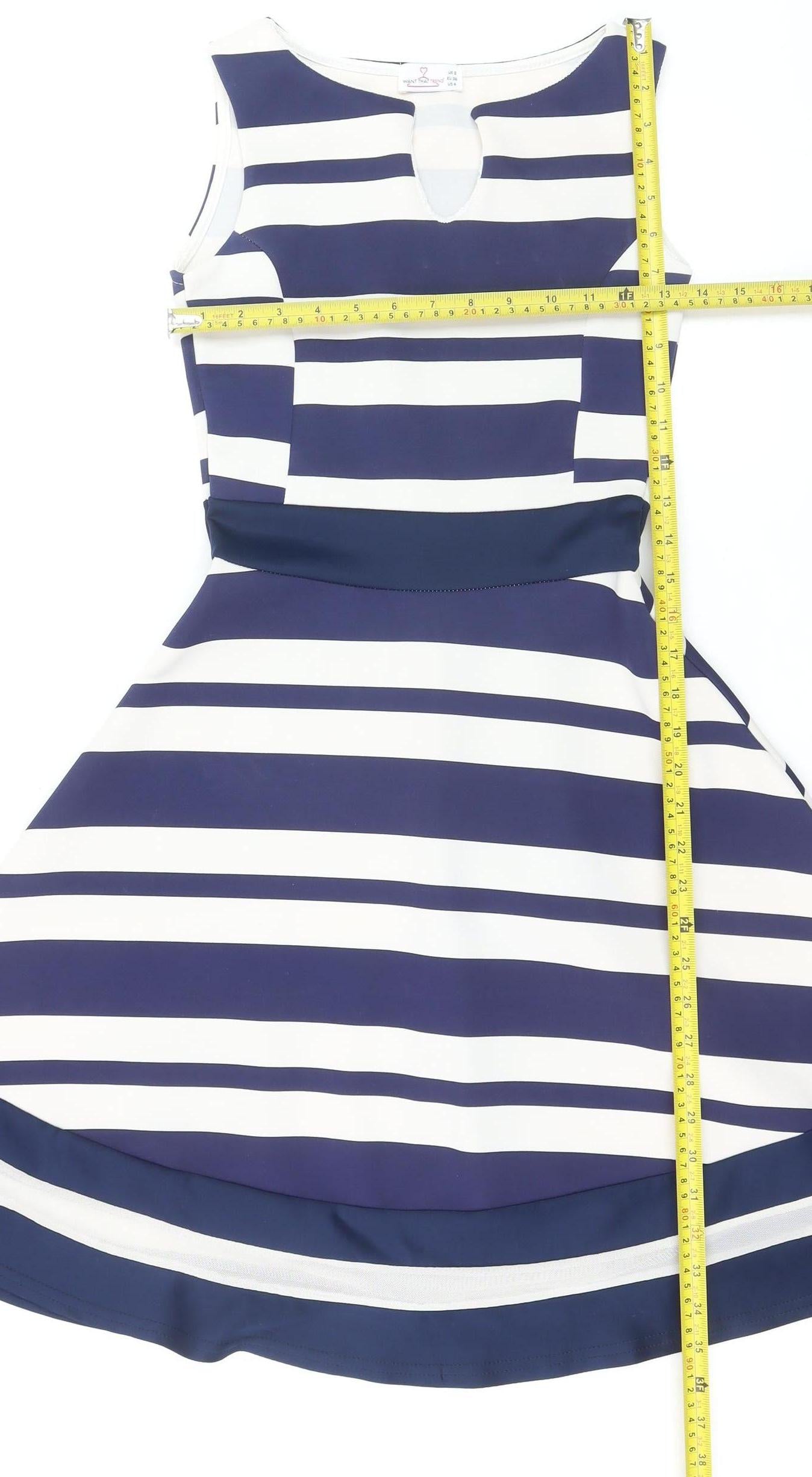 Want That Trend Women Blue Striped Fit & Flare Dress Size 8