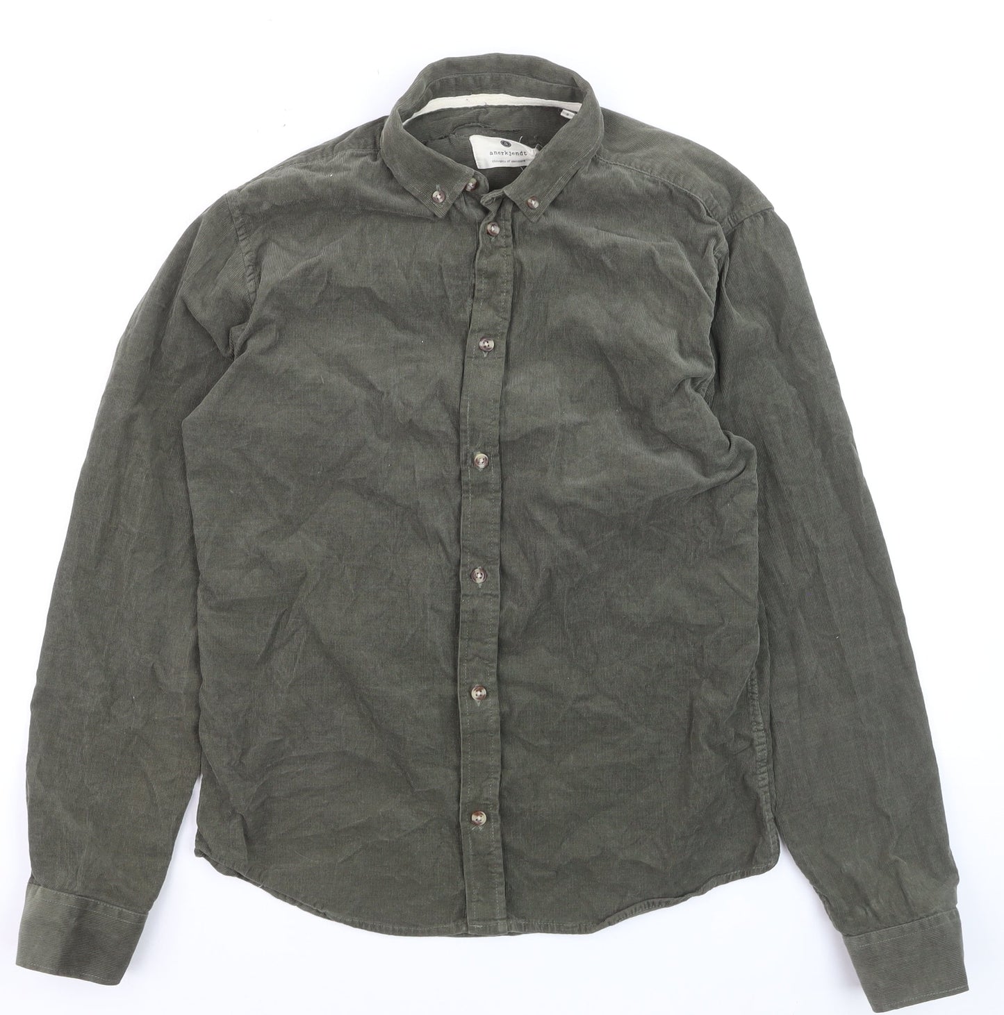 Anerkjendt Men's Green Corduroy Long Sleeve Button-Down Shirt Size S