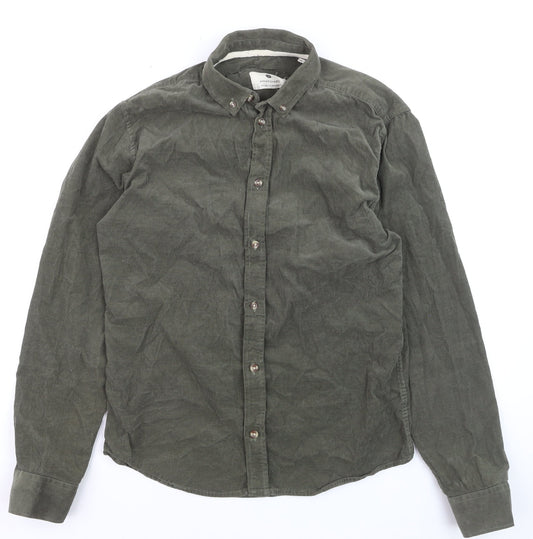 Anerkjendt Men's Green Corduroy Long Sleeve Button-Down Shirt Size S