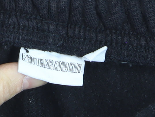 Brother and Kin Boys Black Jogger Trousers L Fleece Elastic Waist Casual