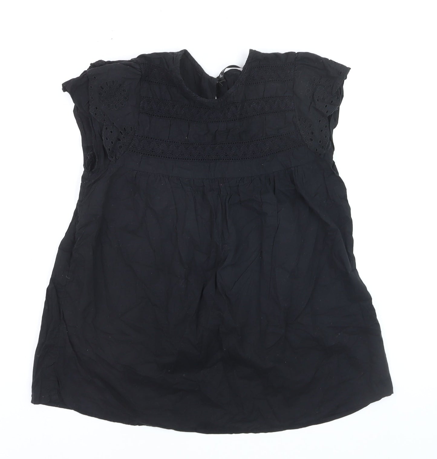 Dunnes Women Black Cotton Lace Detail Short Sleeve Blouse XS