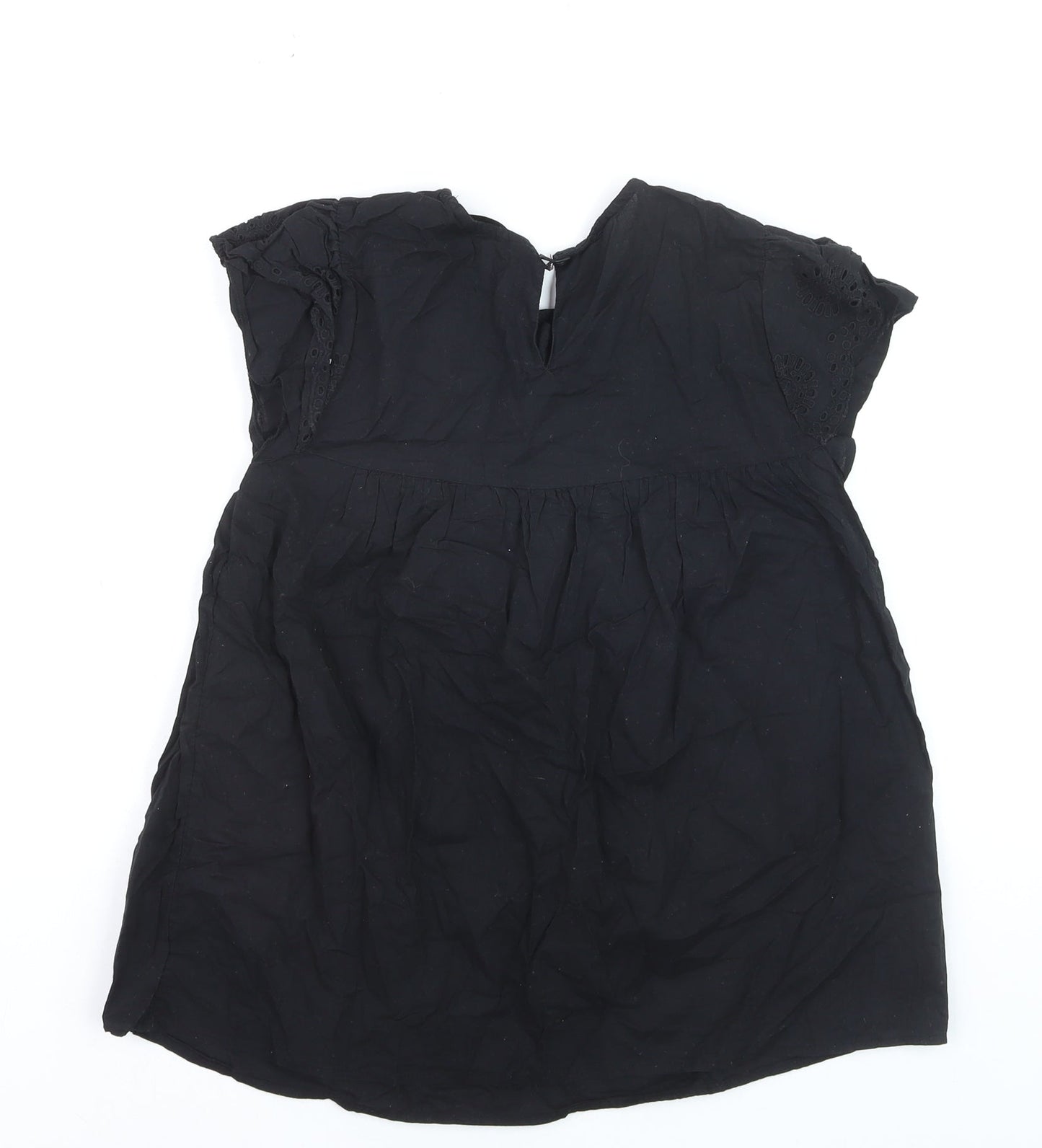 Dunnes Women Black Cotton Lace Detail Short Sleeve Blouse XS