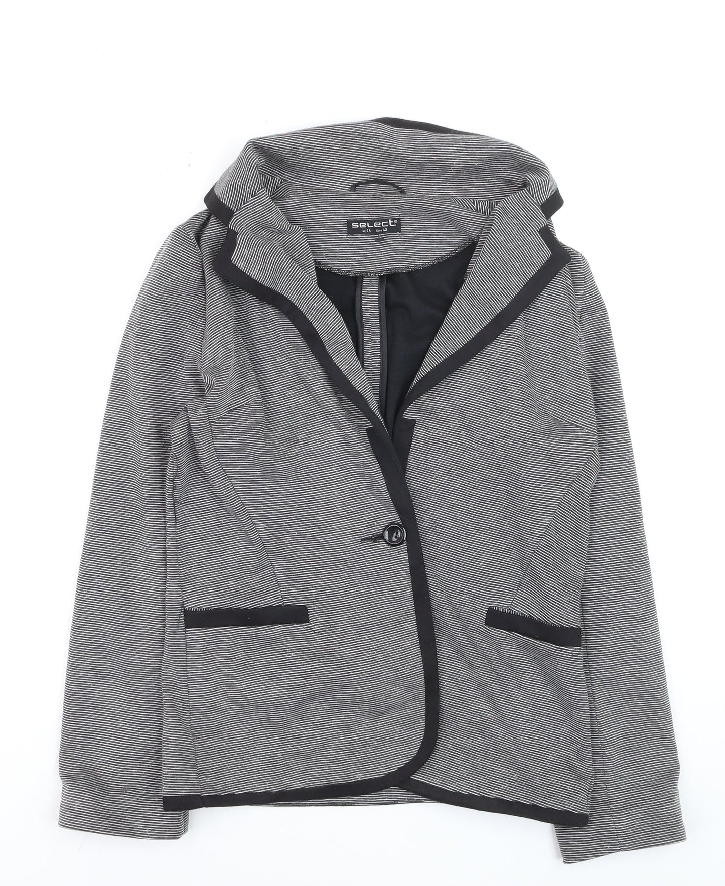 Select Women Grey Striped Blazer UK 14 Long Sleeve Classic Style