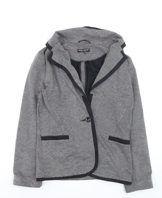 Select Women Grey Striped Blazer UK 14 Long Sleeve Classic Style