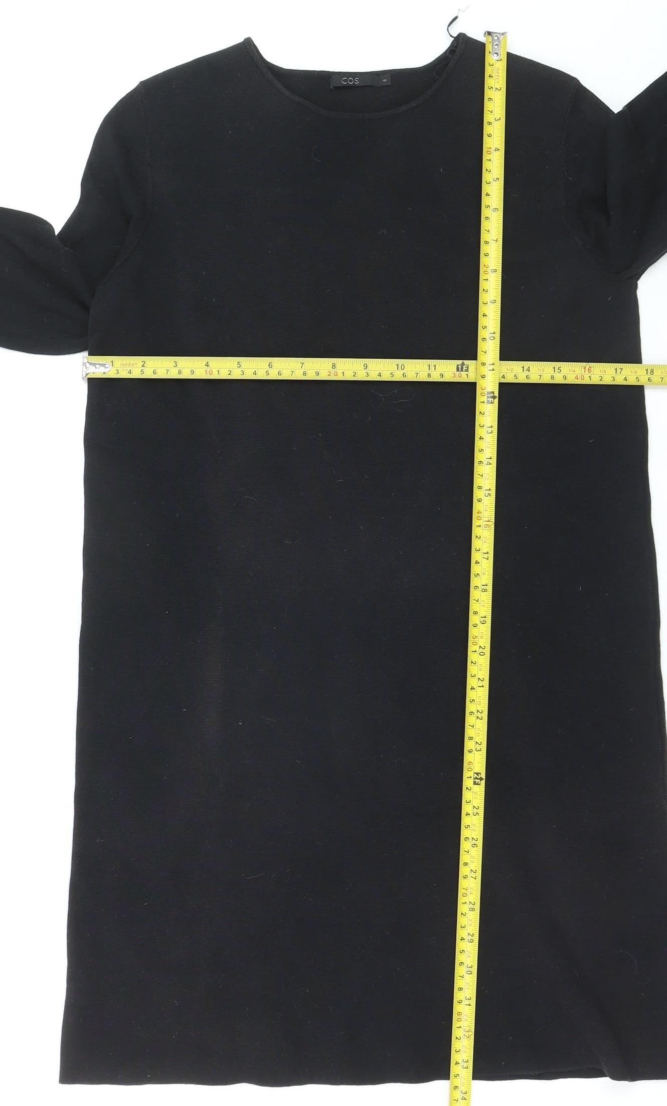 COS Women Black Wool Blend Shift Dress Size S Long Sleeve