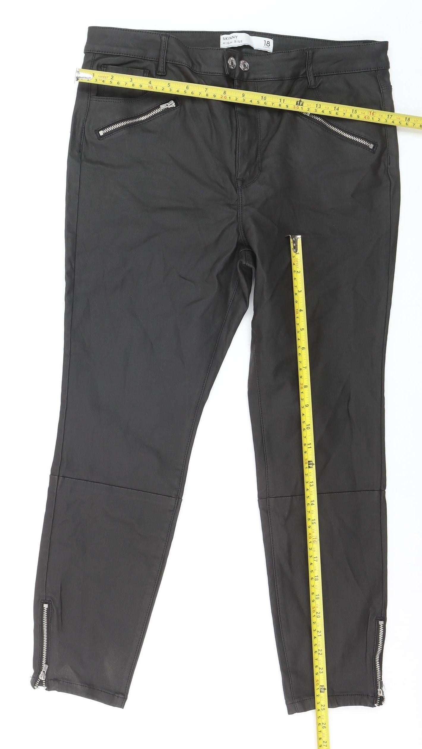 Next Women's Black High Rise Skinny Faux Leather Trousers Size 18 Short