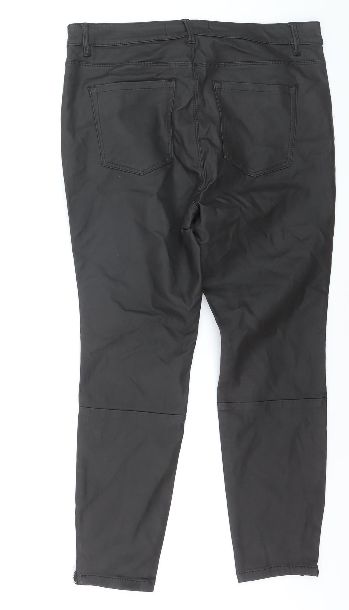 Next Women's Black High Rise Skinny Faux Leather Trousers Size 18 Short