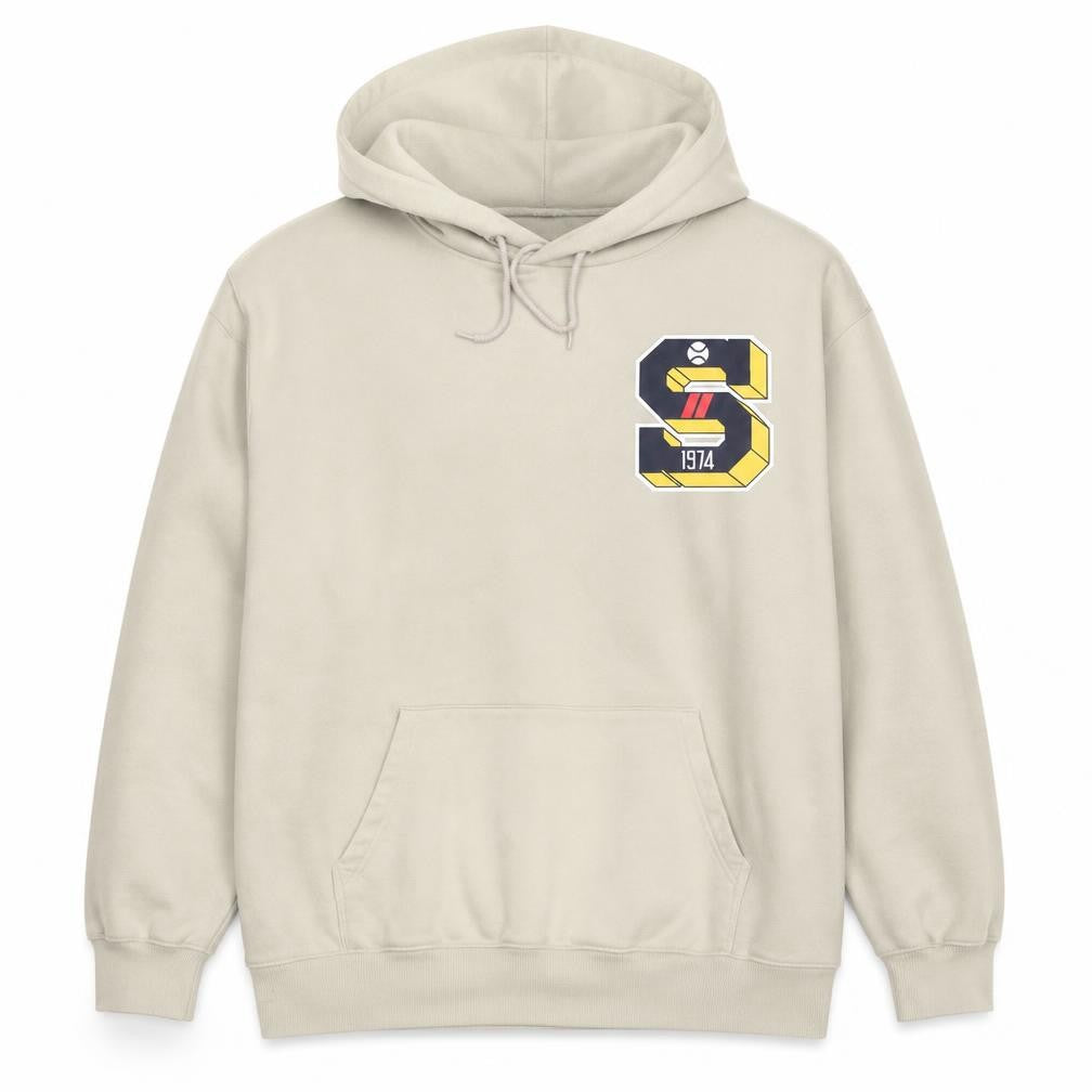 H&M Men’s Beige XL Pullover Hoodie Regular Fit Graphic Print
