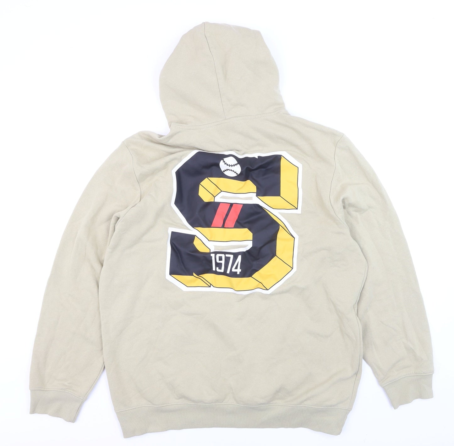 H&M Men’s Beige XL Pullover Hoodie Regular Fit Graphic Print