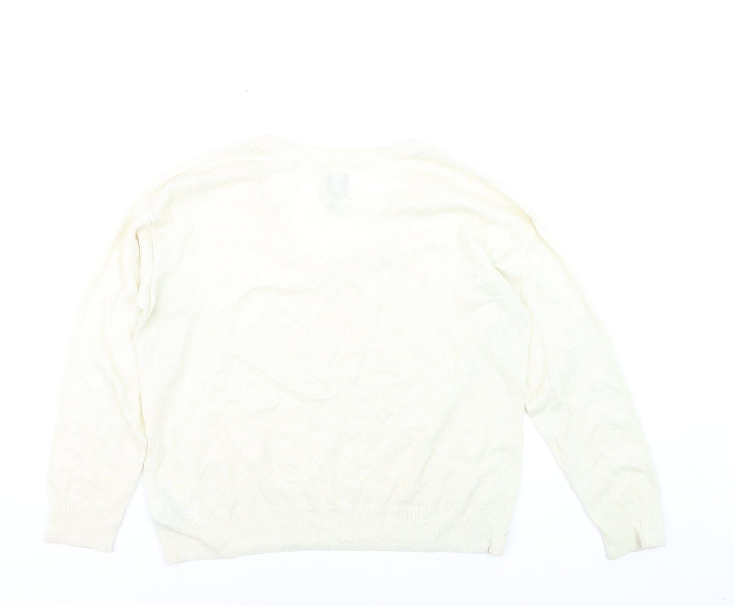 GAP Women Ivory V-Neck Linen Blend Pullover Jumper Size M