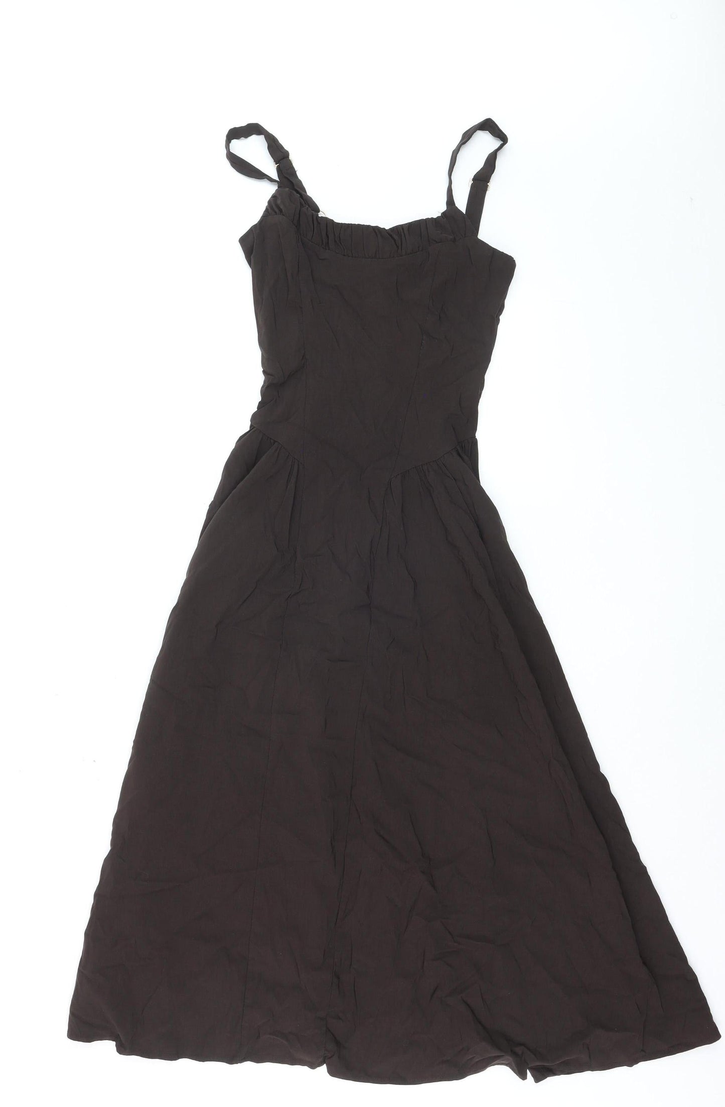 PrettyLittleThing Womens Black Midi Slip Dress Size 8 Adjustable Straps