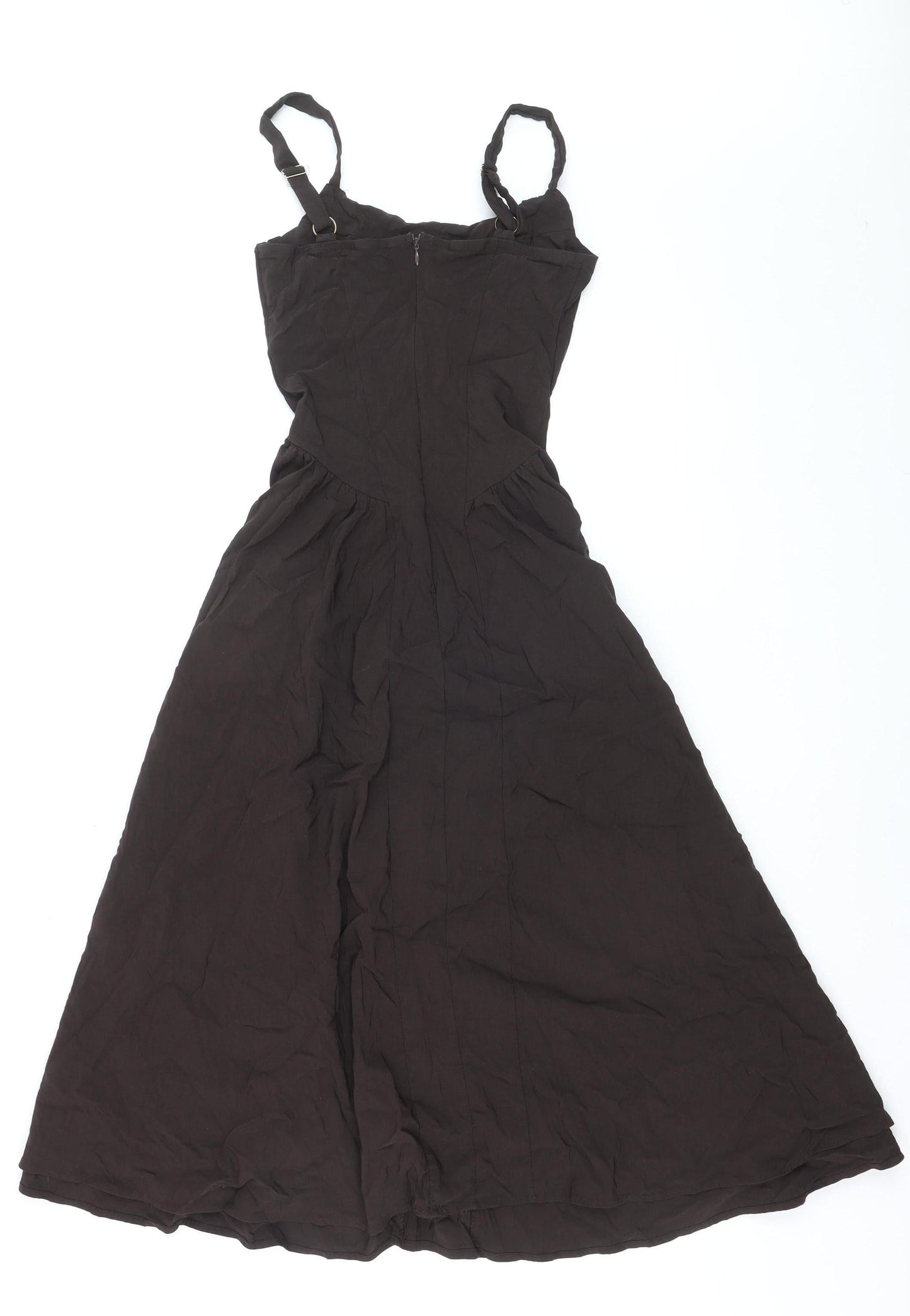 PrettyLittleThing Womens Black Midi Slip Dress Size 8 Adjustable Straps