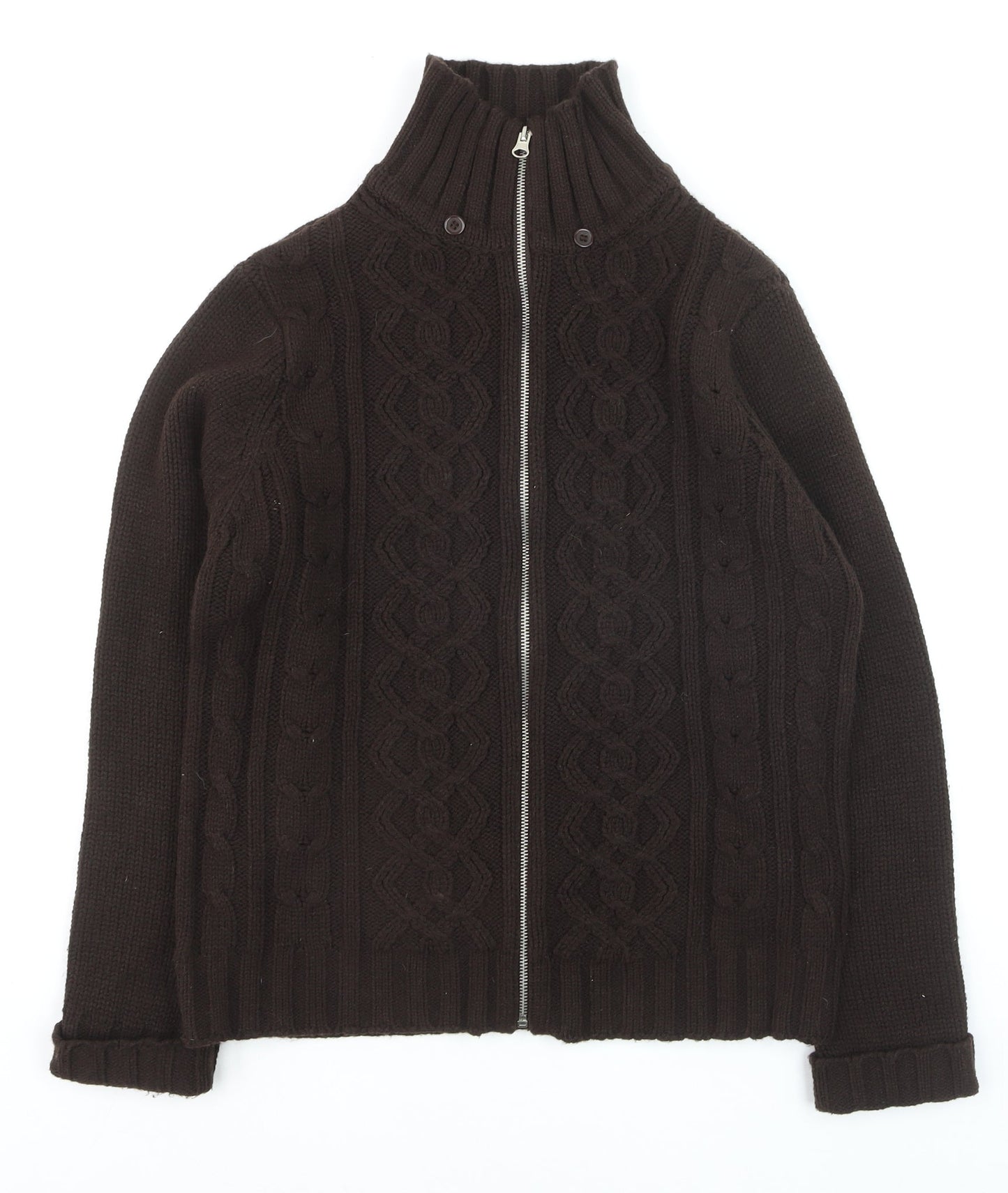 St. Bernard Women Brown Wool Cable Knit Full Zip Jumper M