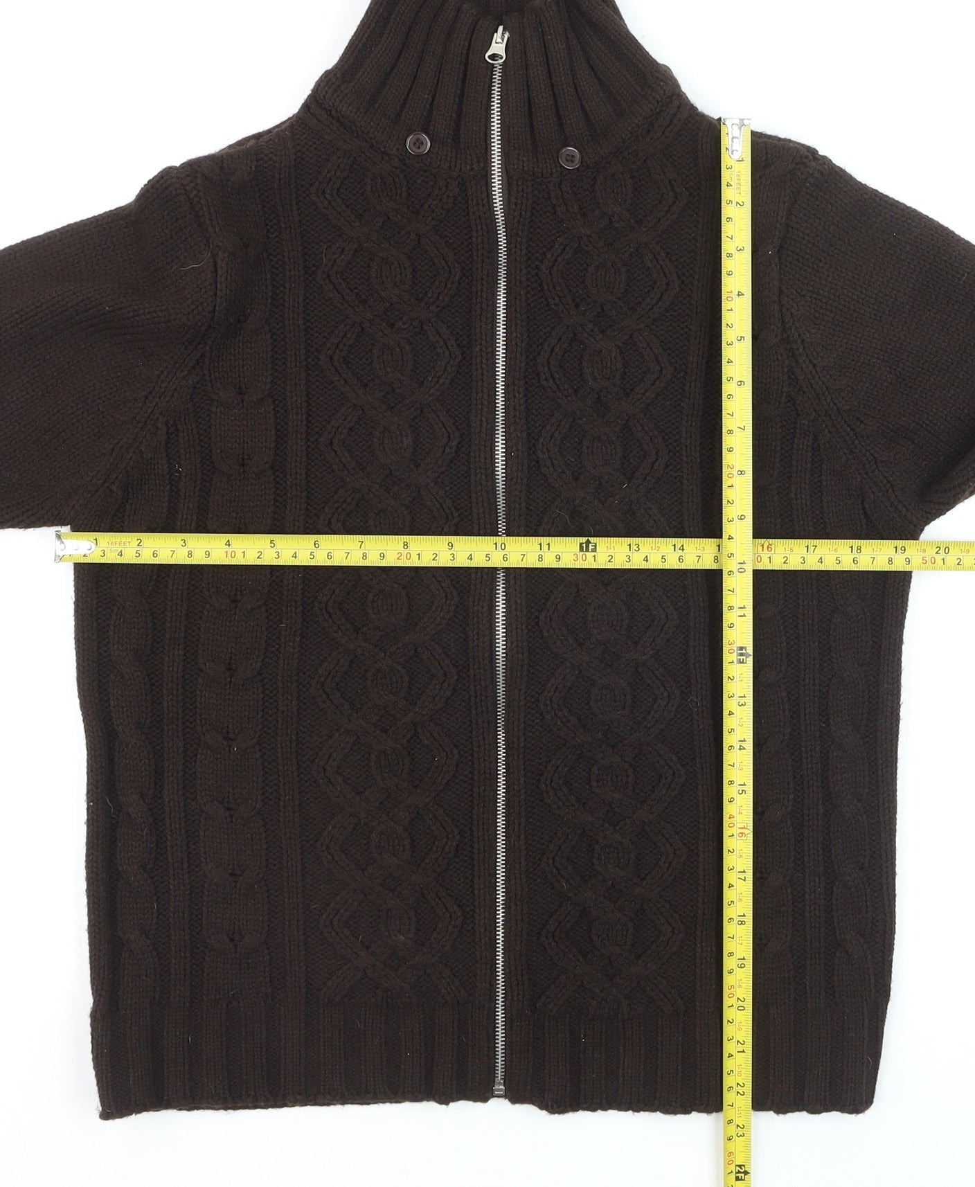 St. Bernard Women Brown Wool Cable Knit Full Zip Jumper M
