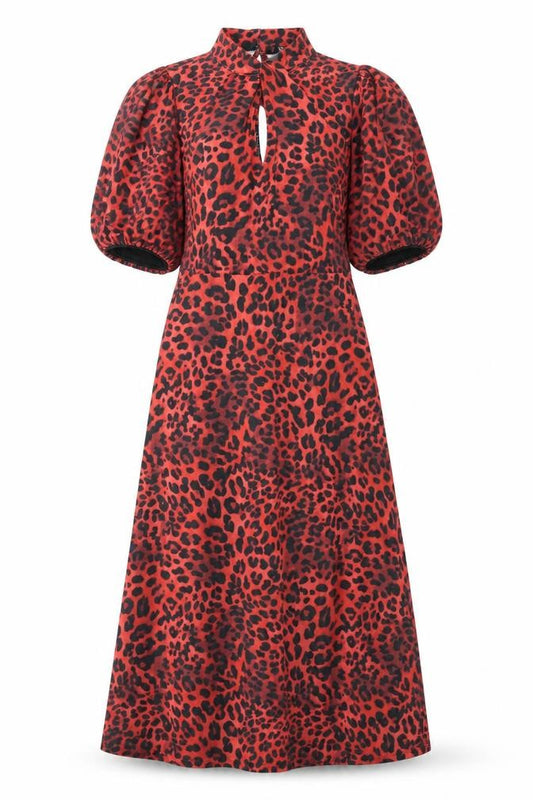 Friends Like These Women’s Red Leopard Print Midi Puff Sleeve A-Line Dress Size 8