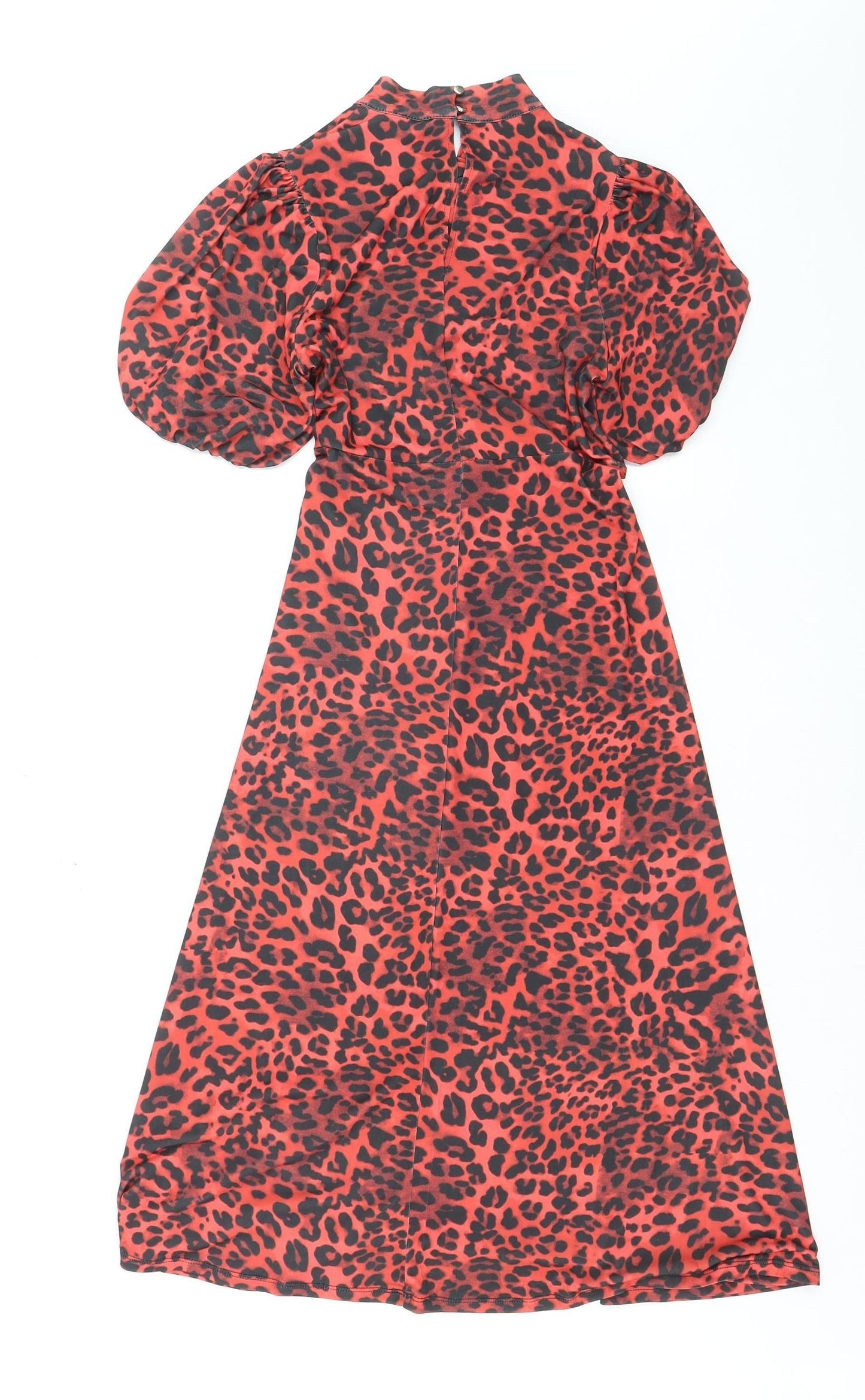 Friends Like These Women’s Red Leopard Print Midi Puff Sleeve A-Line Dress Size 8