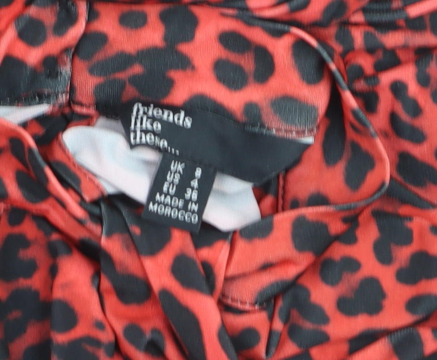 Friends Like These Women’s Red Leopard Print Midi Puff Sleeve A-Line Dress Size 8