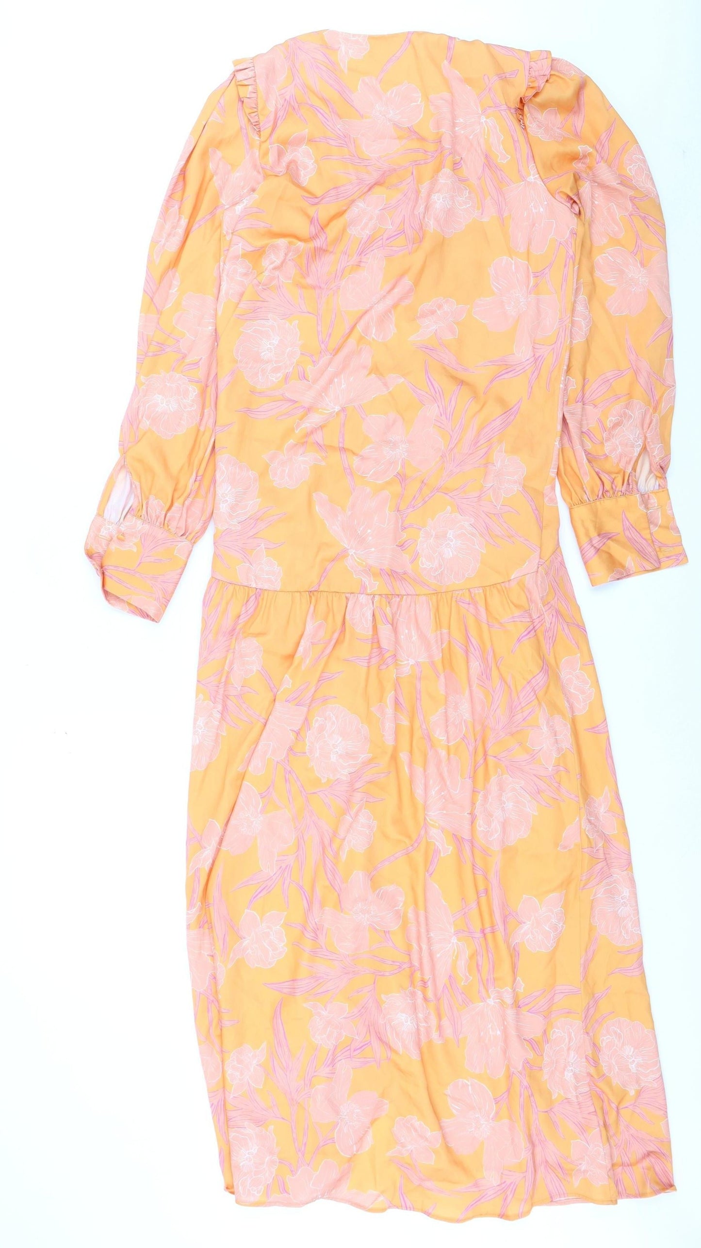Fórmula Joven Women's Orange Floral Midi Wrap Dress Size 8