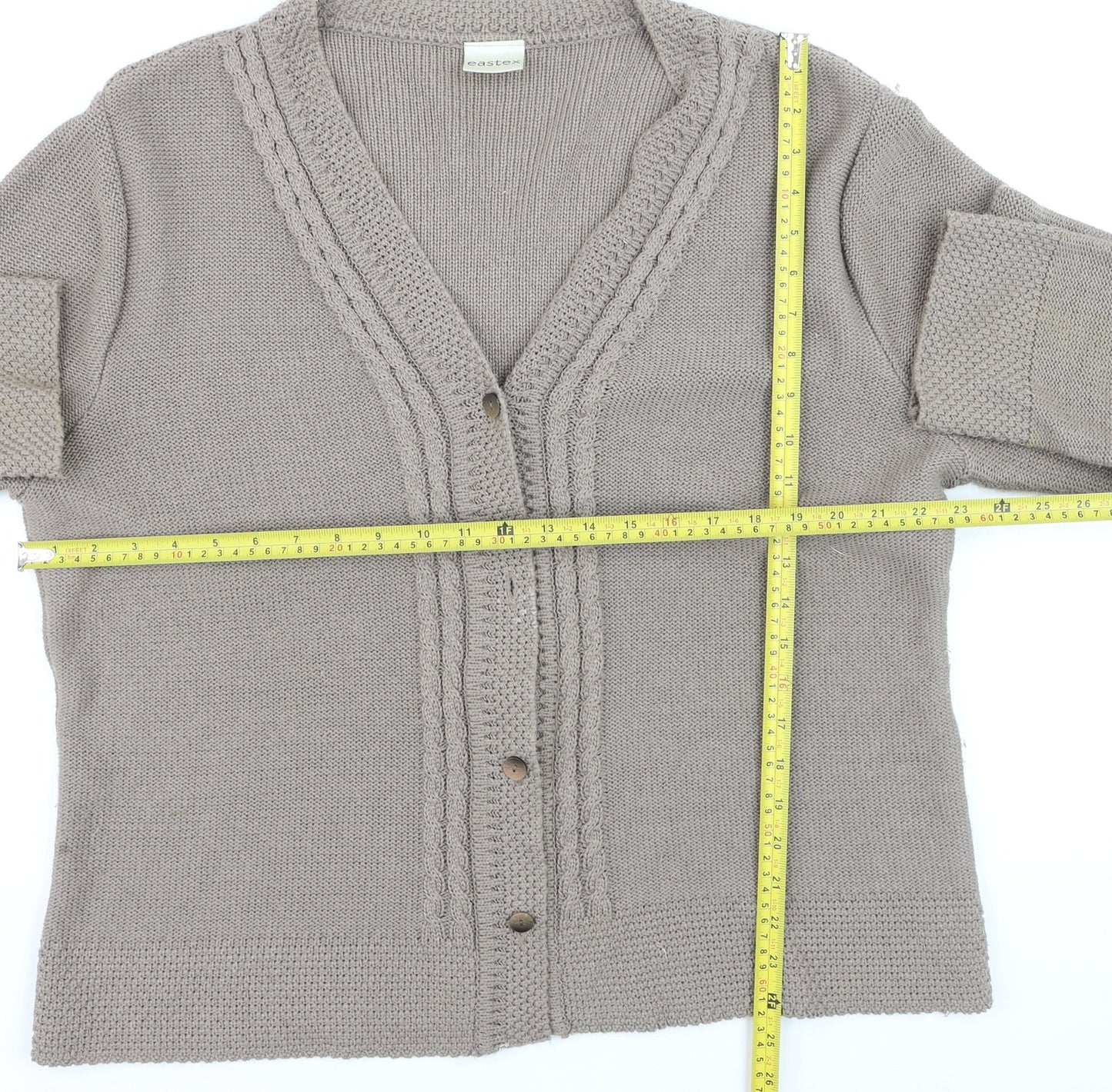 Eastex Women Beige Acrylic Cable-Knit Cardigan Size 16