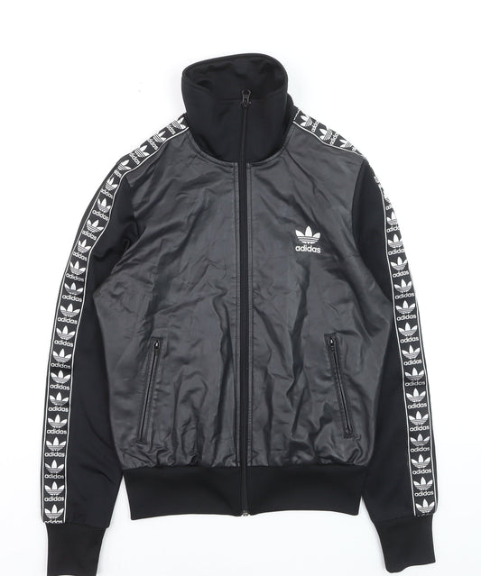 Adidas Womens Black Bomber Jacket Size 10 Full Zip Logo Sportswear
